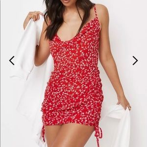 Missguided Tall Floral Runched Side Cowl Neck Mini